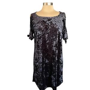Sanctuary Black Velvet Cold Shoulder Dress LARGE Goth Evening Minimalist Glam